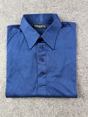 Collars & Co Mens Short Sleeve Dress Collar Polo Shirt Size M Navy